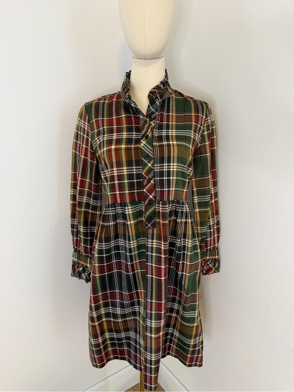 J. Crew Plaid Tartan Ruffle-Neck Mini Dress in Size XS/S